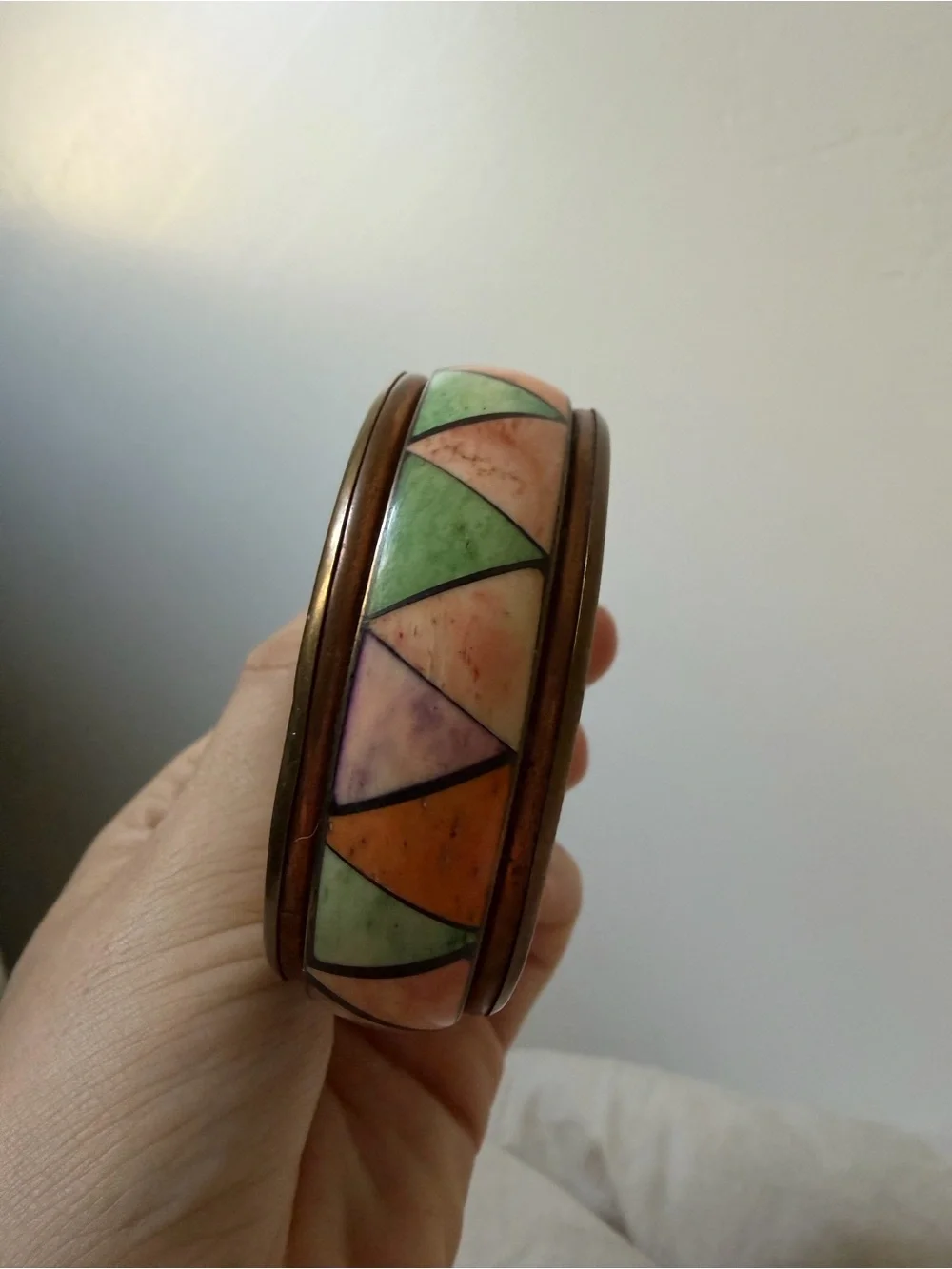 Handcrafted Multicolor Geometric Enamel Bangle Bracelet